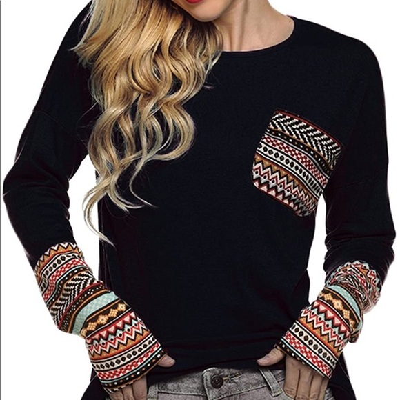 New Fall Patchwork Blouse Tunic Tops with Thumb Holes - Picture 4 of 4